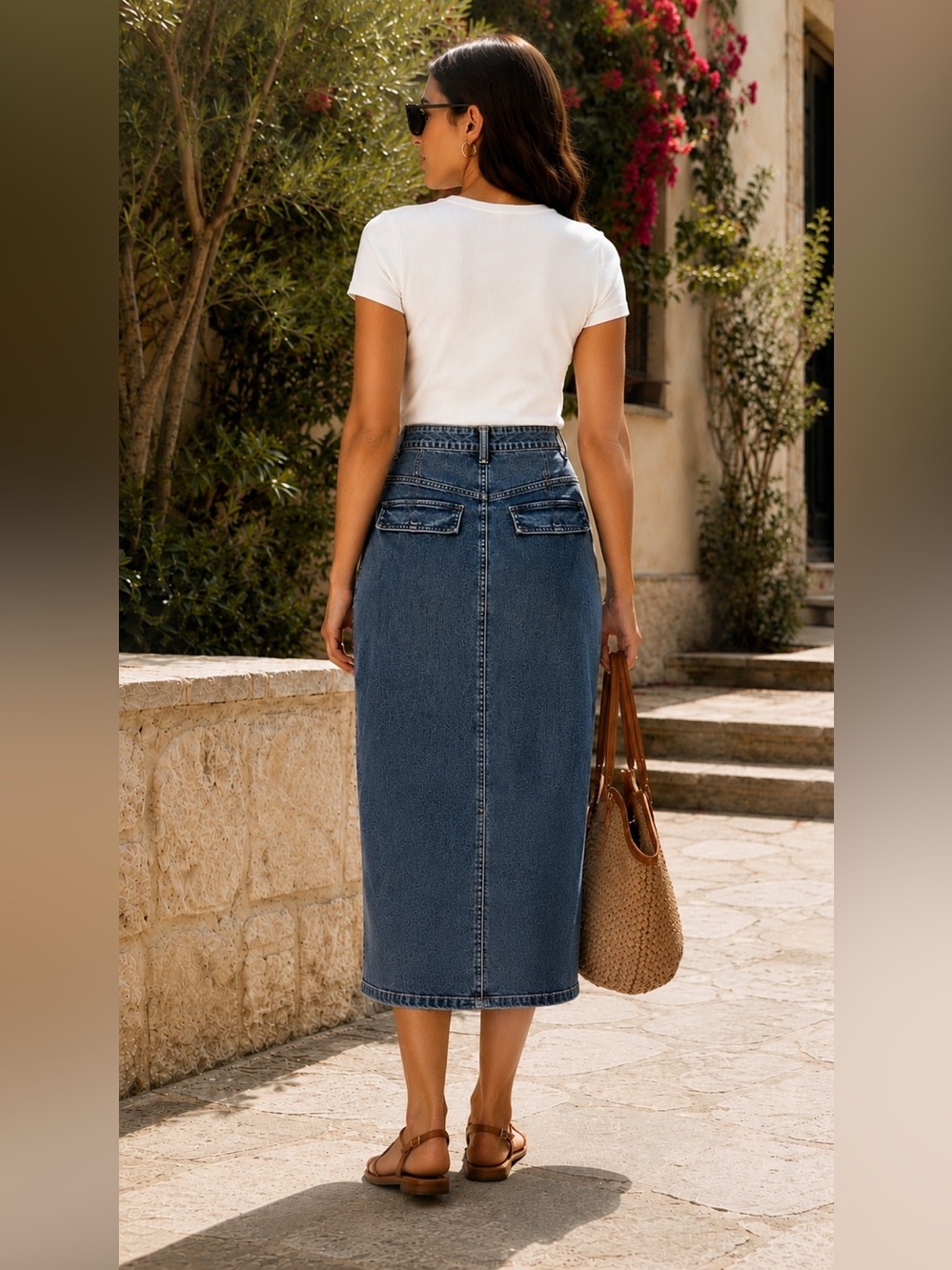 NEW Aleeza Paris Midi Denim Skirt – Blue | Sample Piece (Fit between sizes 6-8) - Picture 2 of 6
